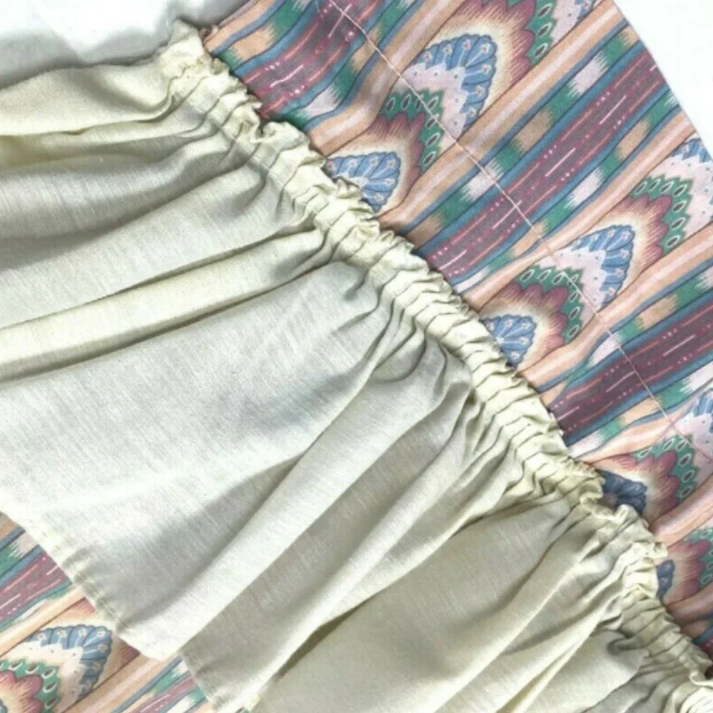 2 Custom Made Vintage 1970s Curtains Drapes Ruffle Majorca Pattern